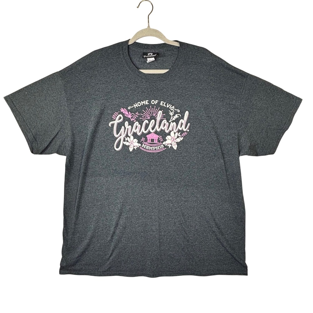 Graceland Home of Elvis Memphis T-Shirt Gray Heather Pink Floral Graphic XXL